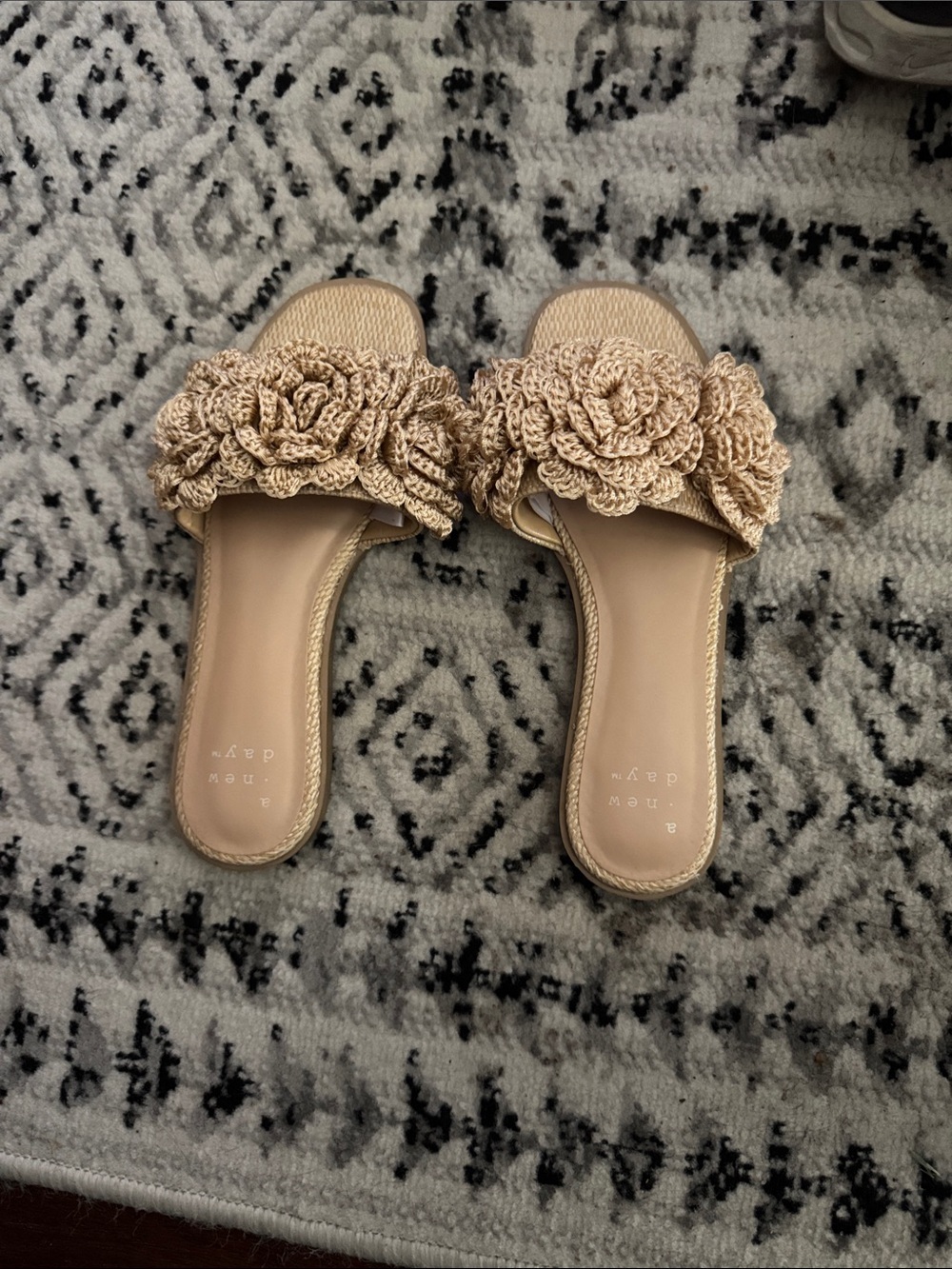 a new day Crochet Flower Slide Sandals - Beige